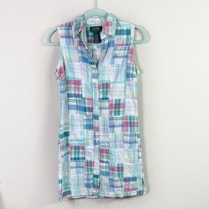 Lauren Ralph Lauren Sleeveless Button Front Shirt Dress Pastel Plaid Petite S